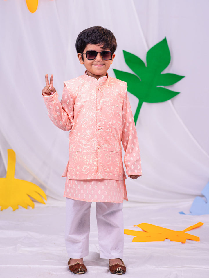 VASTRAMAY Boys' Peach Nehru Jacket