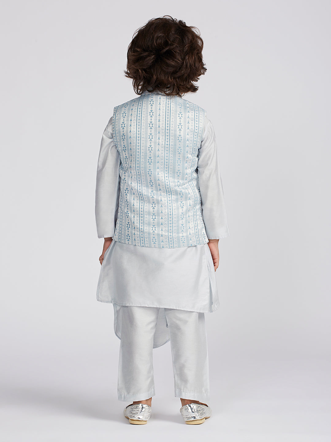 VASTRAMAY Boys' Aqua Jacket,Kurta And Pyjama Set.