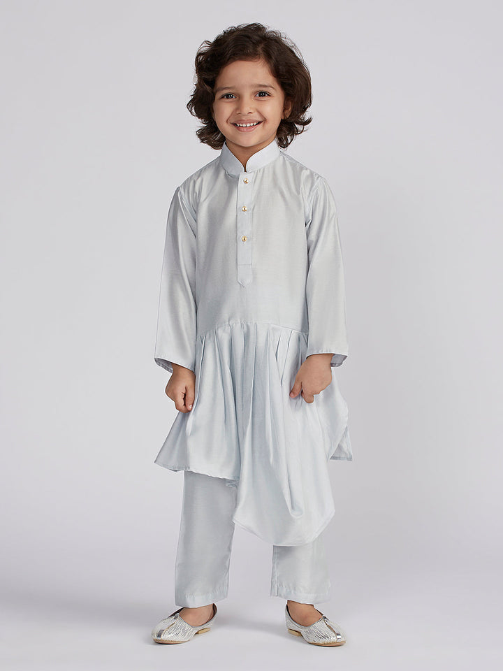 VASTRAMAY Boys' Aqua Jacket,Kurta And Pyjama Set.