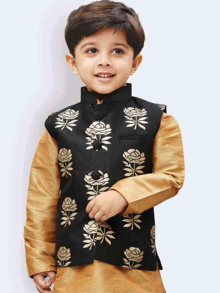 VASTRAMAY Boys' Black Silk Blend Nehru Jackets