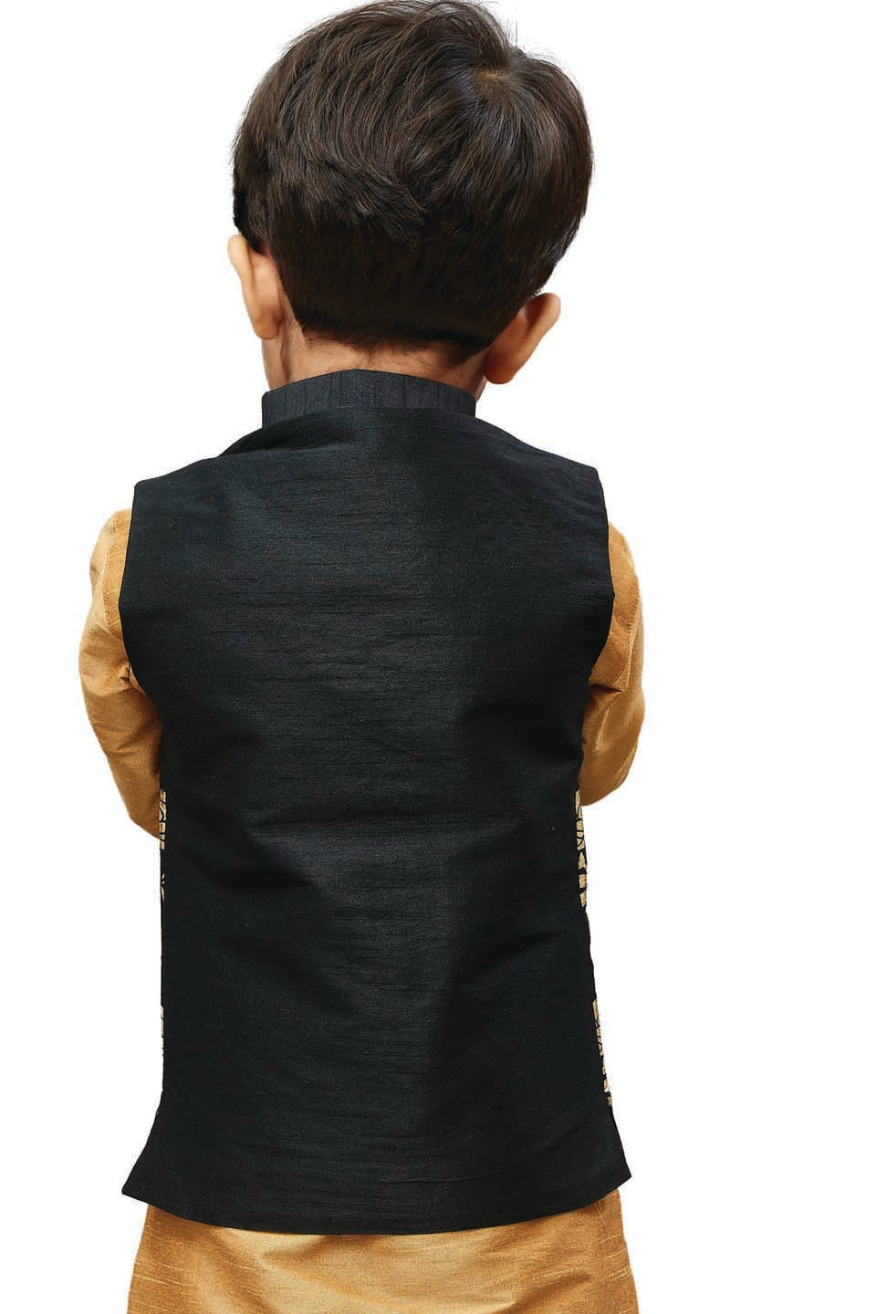 VASTRAMAY Boys' Black Silk Blend Nehru Jackets