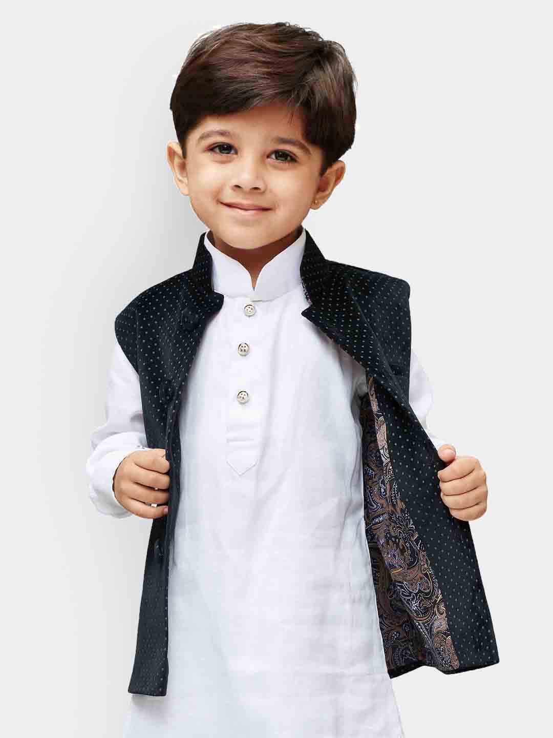 VASTRAMAY Boys' Black Velvet Nehru Jackets