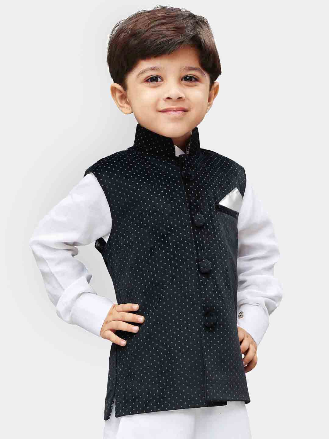 VASTRAMAY Boys' Black Velvet Nehru Jackets