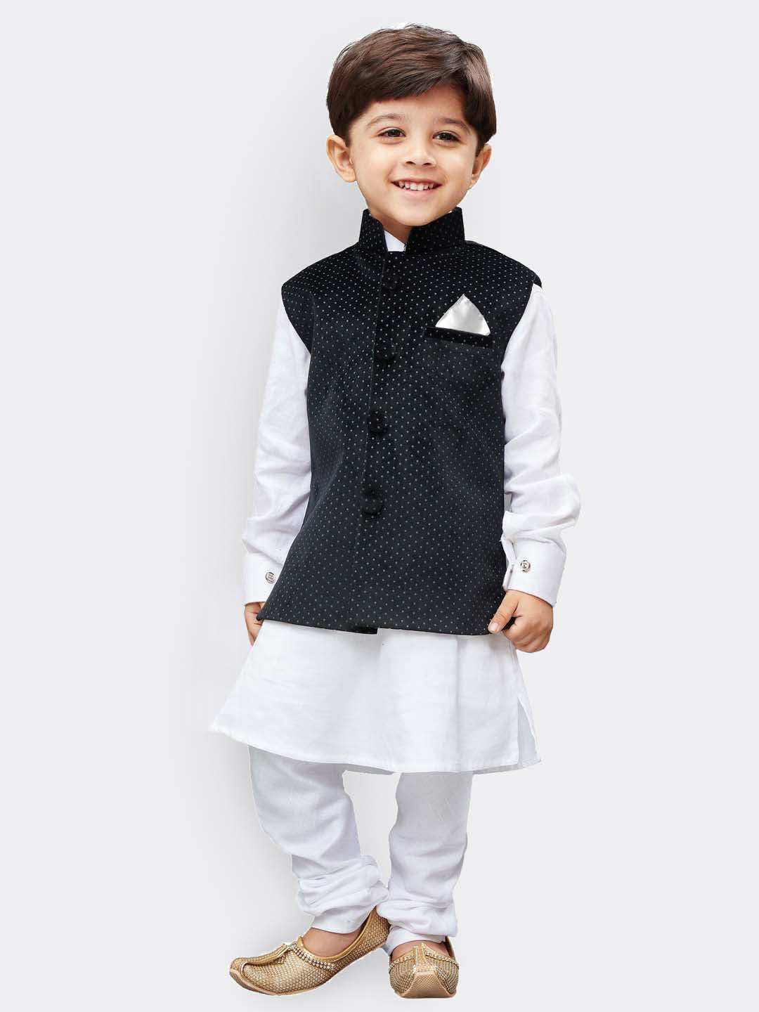 VASTRAMAY Boys' Black Velvet Nehru Jackets