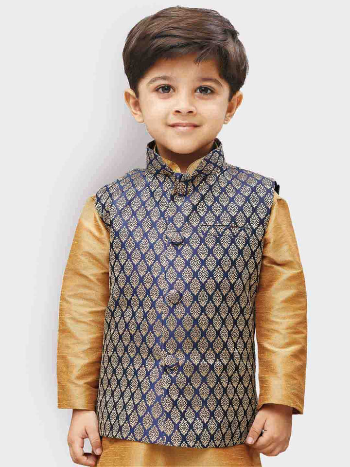 Vastramay Boys' Blue Silk Blend Nehru Jackets