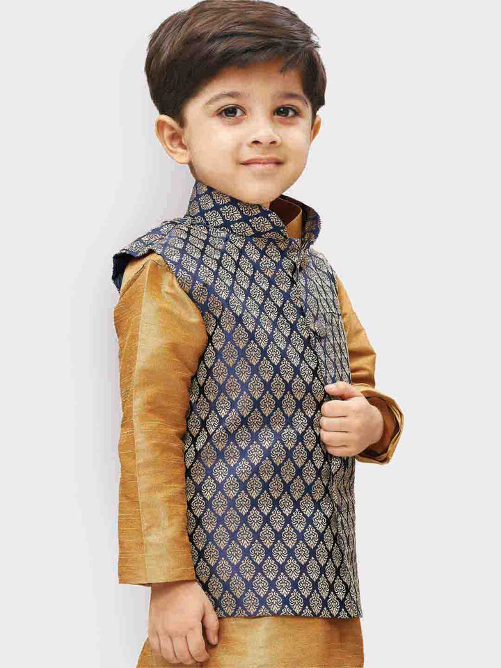 Vastramay Boys' Blue Silk Blend Nehru Jackets