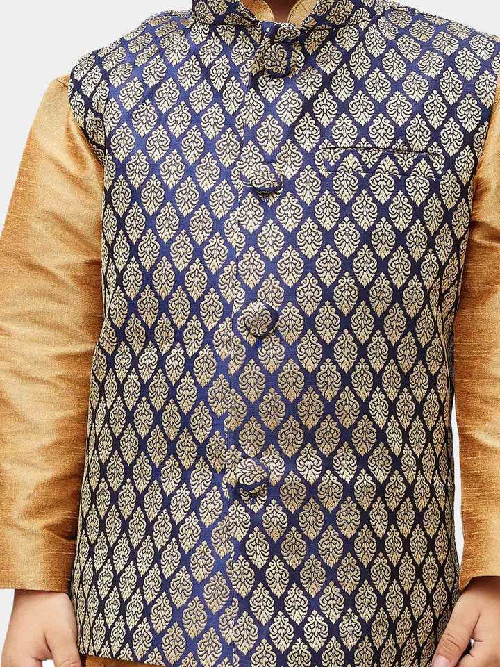 Vastramay Boys' Blue Silk Blend Nehru Jackets