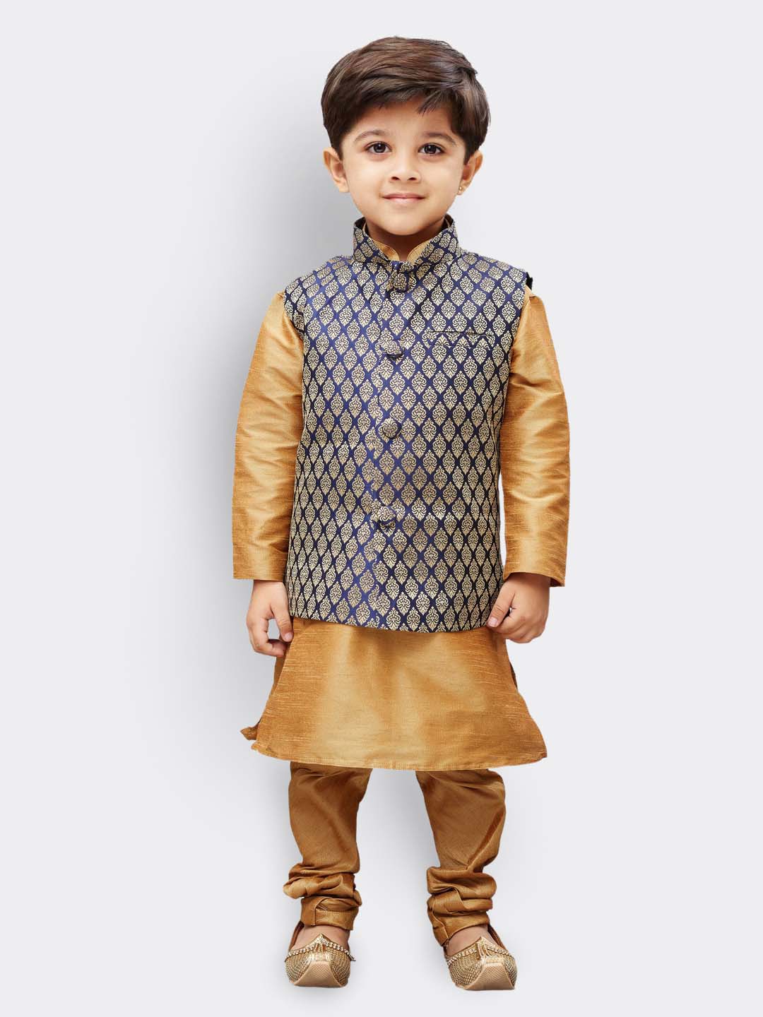 Vastramay Boys' Blue Silk Blend Nehru Jackets