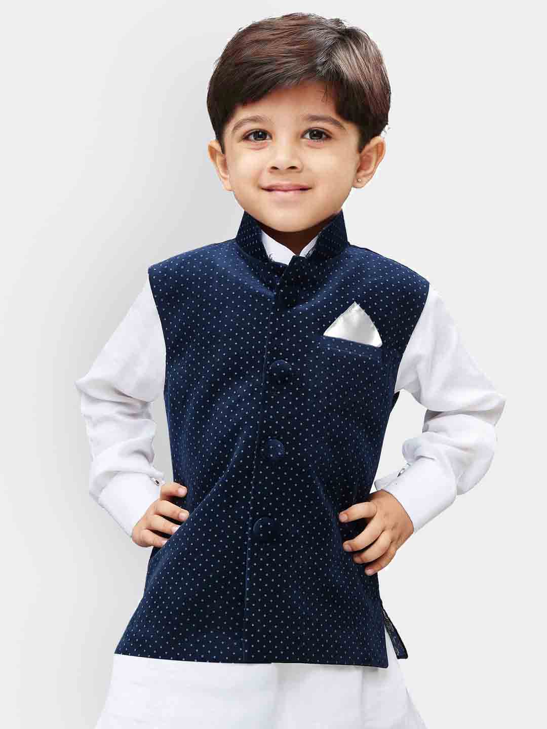 VASTRAMAY Velvet Navy Blue Color Baap Beta Ethnic Jacket