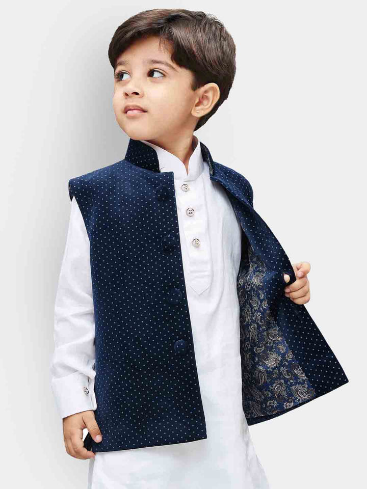 VASTRAMAY Velvet Navy Blue Color Baap Beta Ethnic Jacket