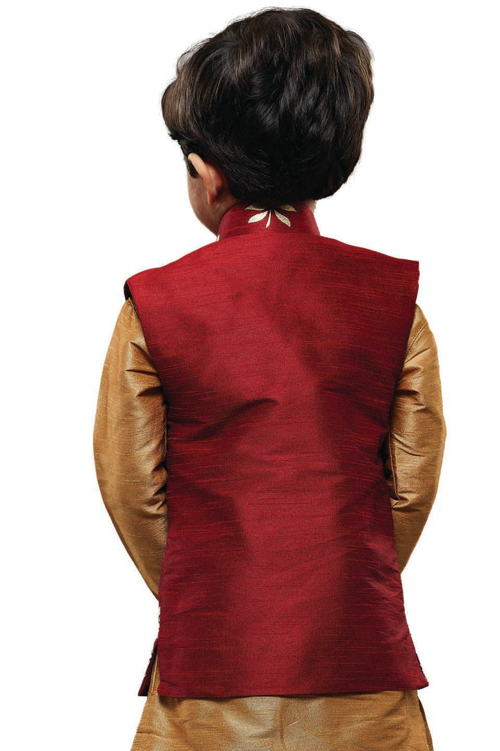 VASTRAMAY Boys' Maroon Silk Blend Nehru Jackets