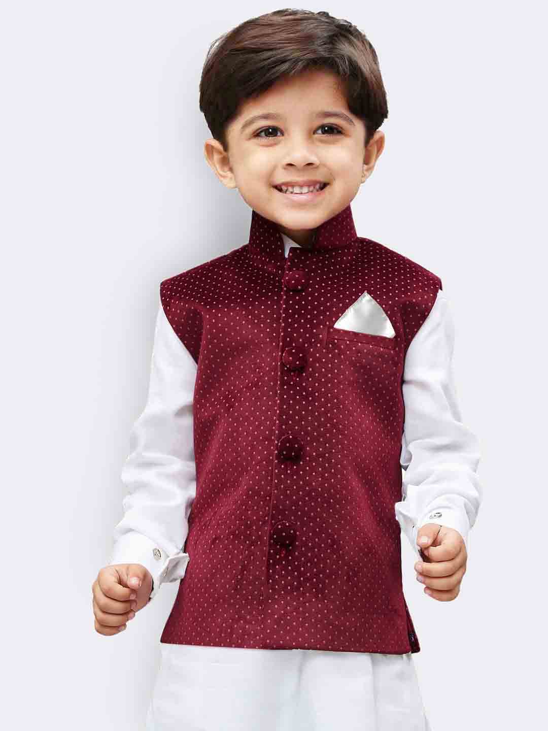 VASTRAMAY Velvet Maroon Color Baap Beta Ethnic Jacket