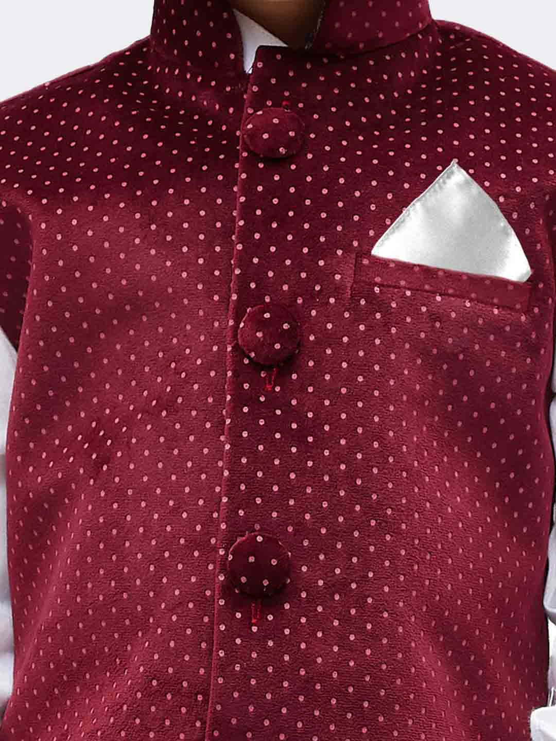 VASTRAMAY Boys' Maroon Velvet Nehru Jackets