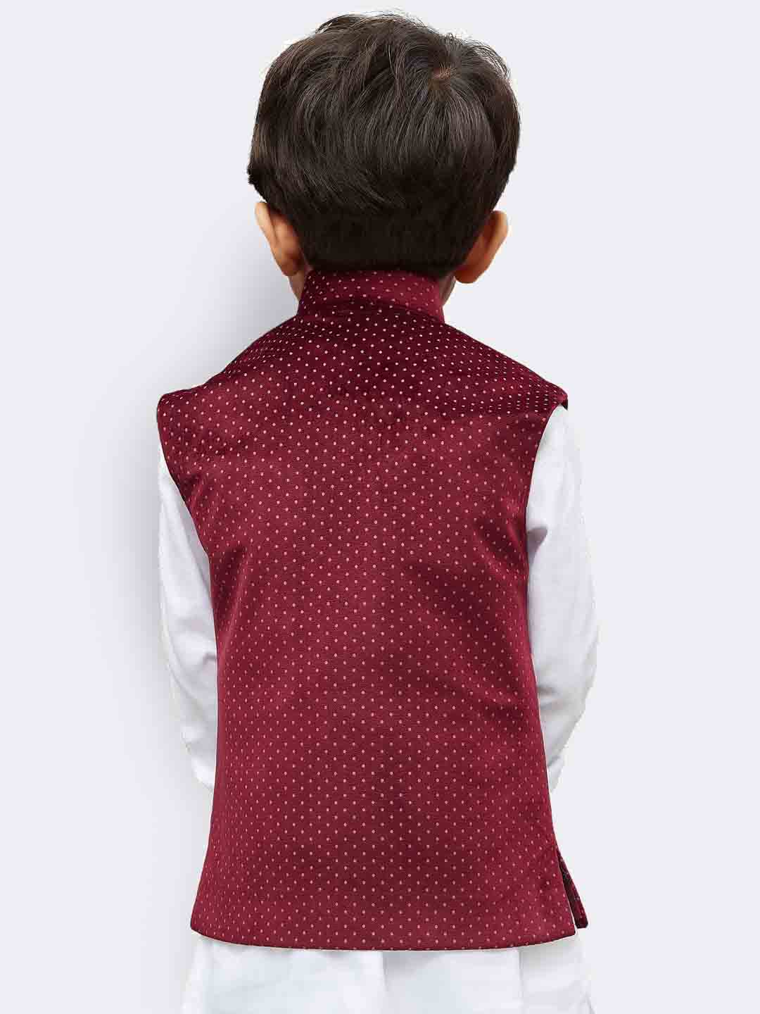 VASTRAMAY Boys' Maroon Velvet Nehru Jackets