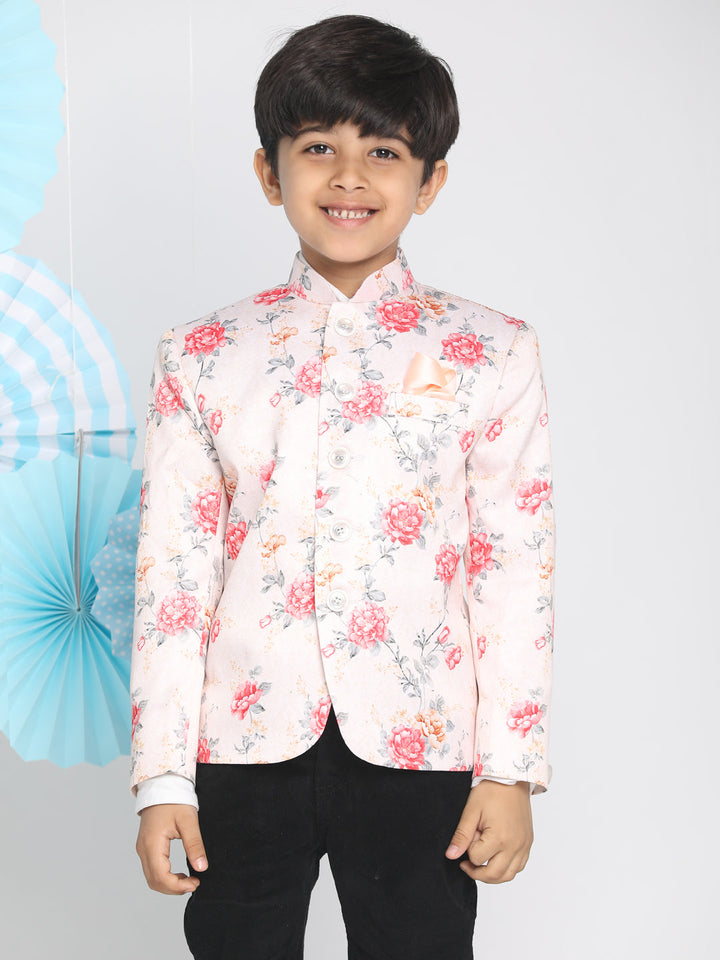 VASTRAMAY Floral Printed Peach Bandhgala Prince Coat Jodhpuri