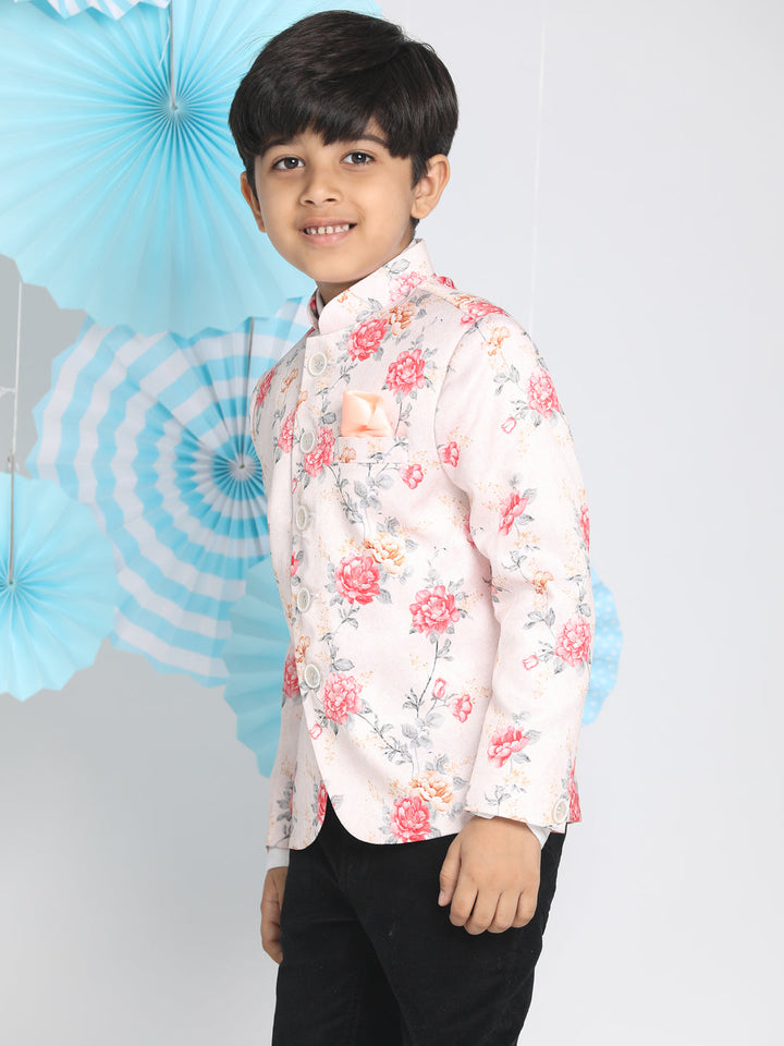 VASTRAMAY Floral Printed Peach Bandhgala Prince Coat Jodhpuri