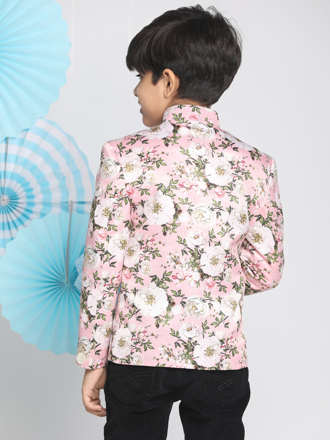 VASTRAMAY Floral Printed Pink Bandhgala Prince Coat Jodhpuri