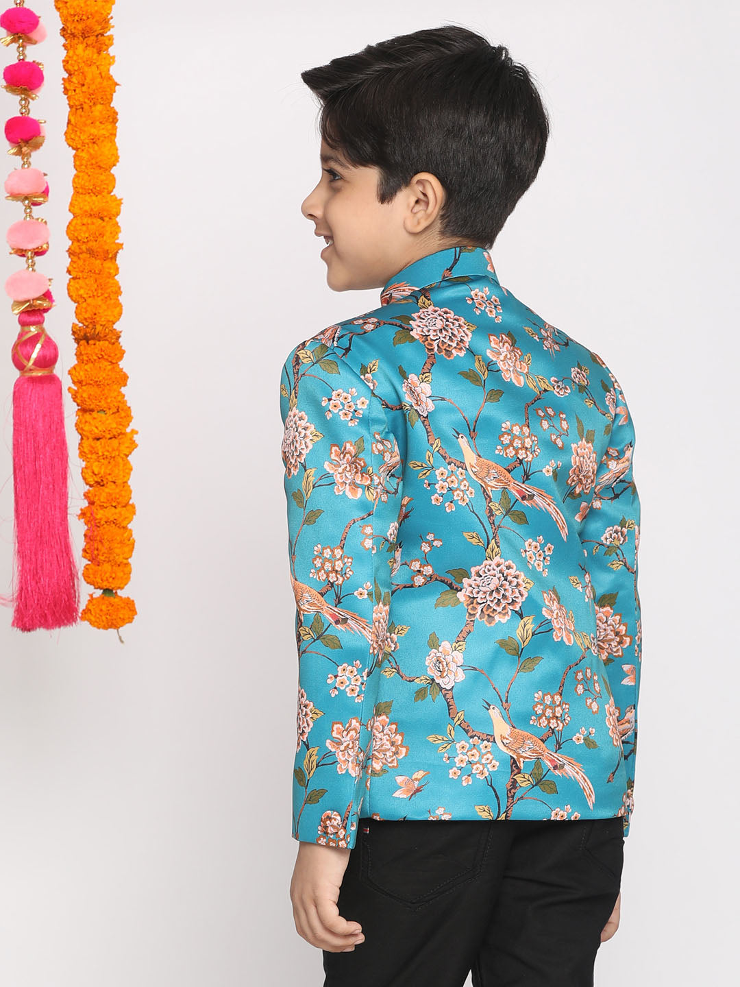 VASTRAMAY Multicolor-Base-Turquoise Baap Beta Jodhpuri Set