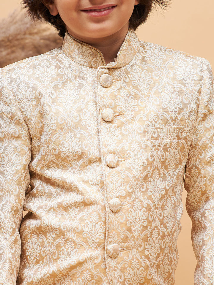 VASTRAMAY Boy's Gold Color Silk Blend Jodhpuri