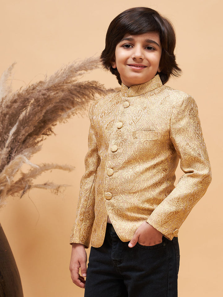 VASTRAMAY Boy's Rose Gold Silk Blend Jodhpuri