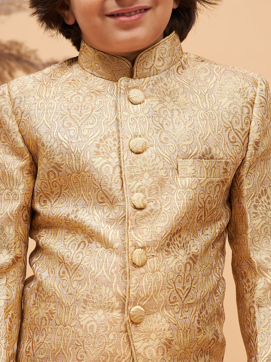 VASTRAMAY Boy's Rose Gold Silk Blend Jodhpuri