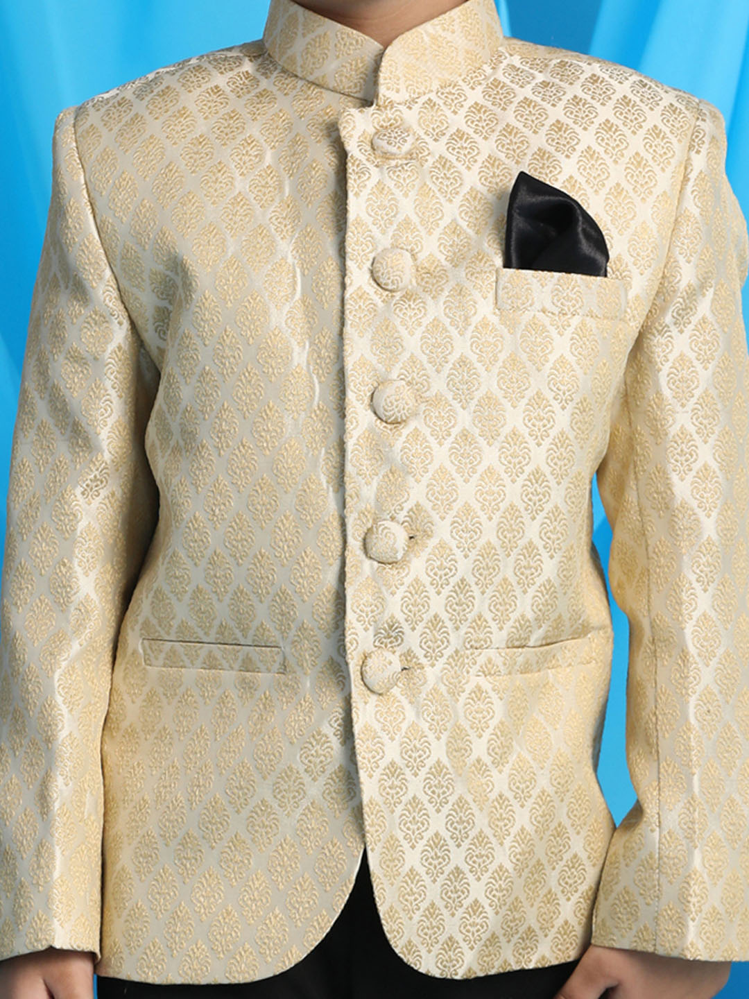 Vastramay Boy's Cream Woven Silk Blend Jodhpuri