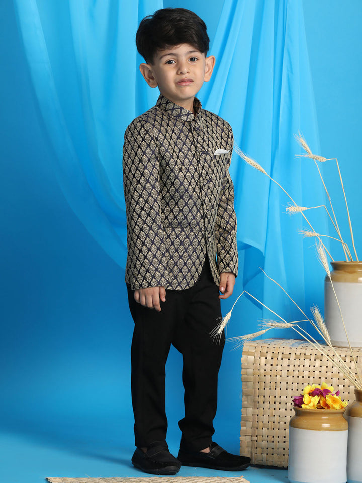 Vastramay Boy's Navy Blue Woven Silk Blend Jodhpuri