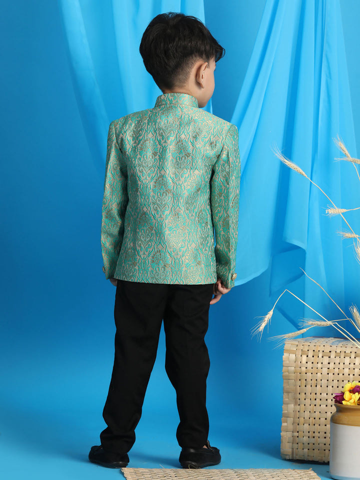 VASTRAMAY Boy's Green Woven Design Jodhpuri