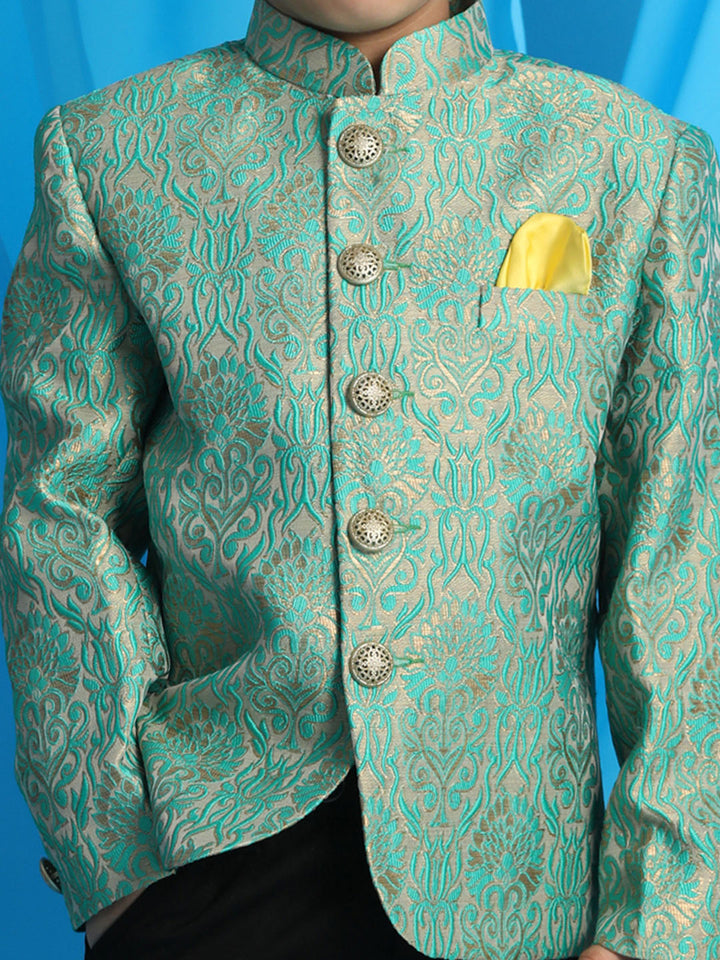 VASTRAMAY Boy's Green Woven Design Jodhpuri