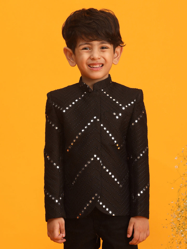 VASTRAMAY Boys' Black Jodhpuri