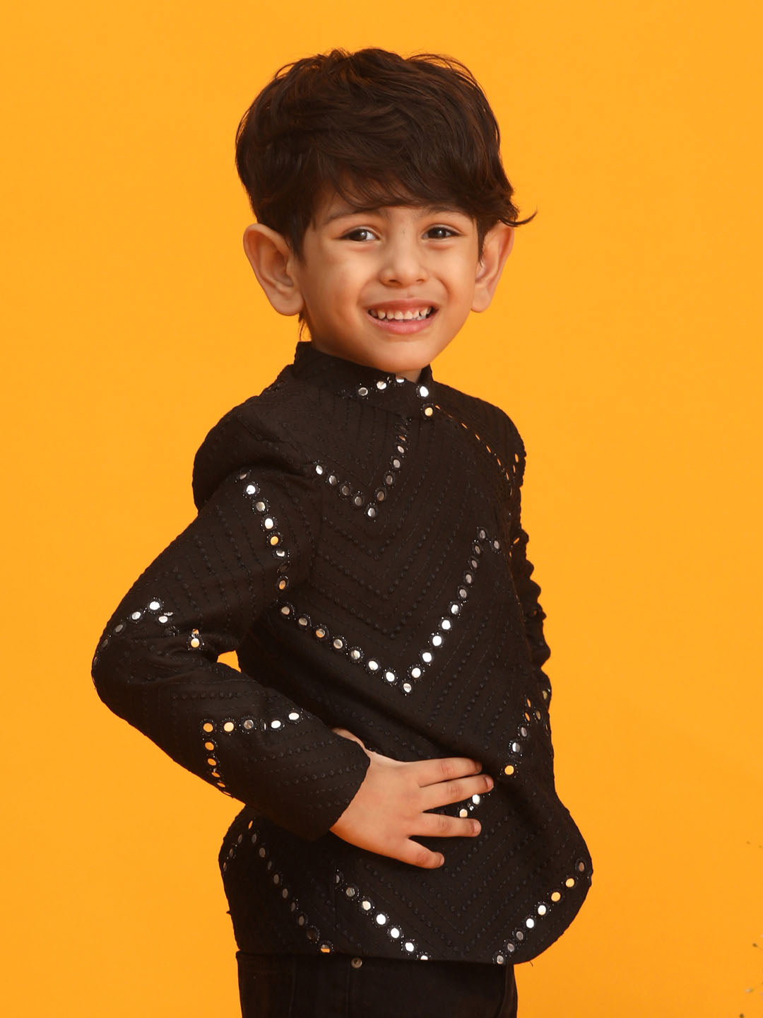 VASTRAMAY Boys' Black Jodhpuri