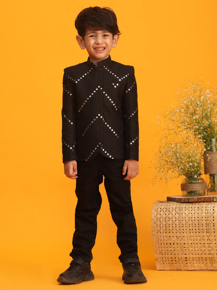 VASTRAMAY Boys' Black Jodhpuri