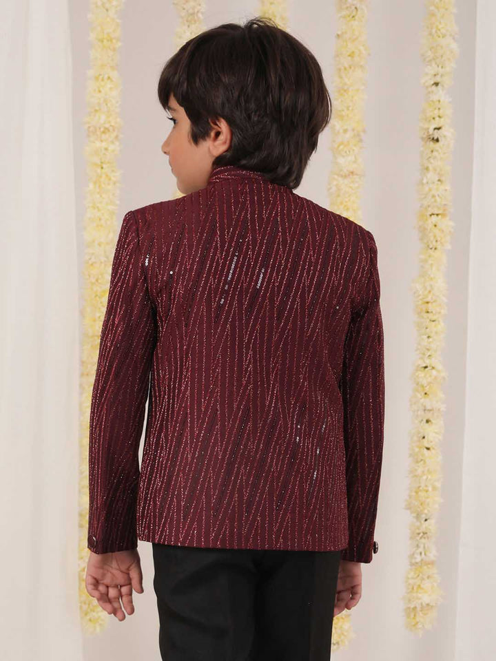 VASTRAMAY Boy's Maroon Sequined Jodhpuri