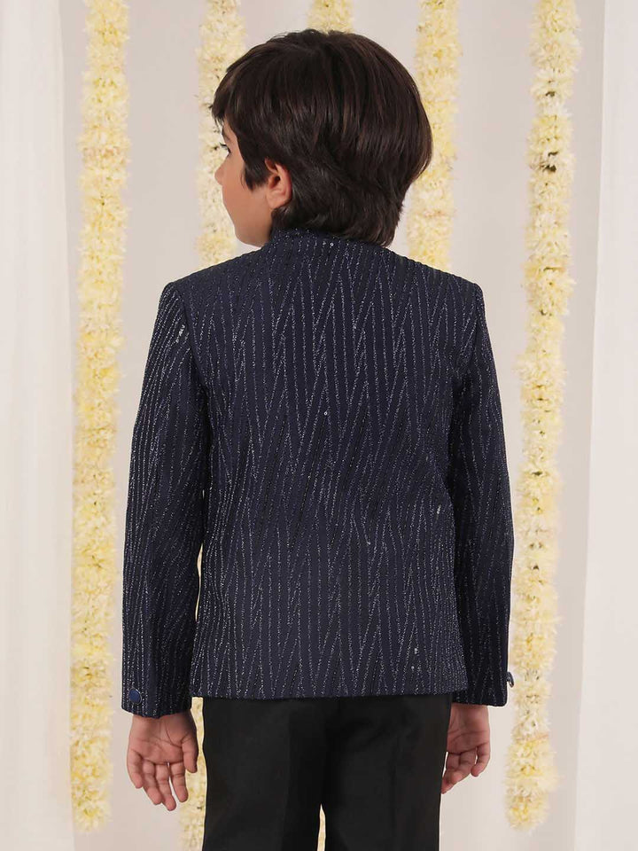 VASTRAMAY Boy's Blue Sequined Jodhpuri