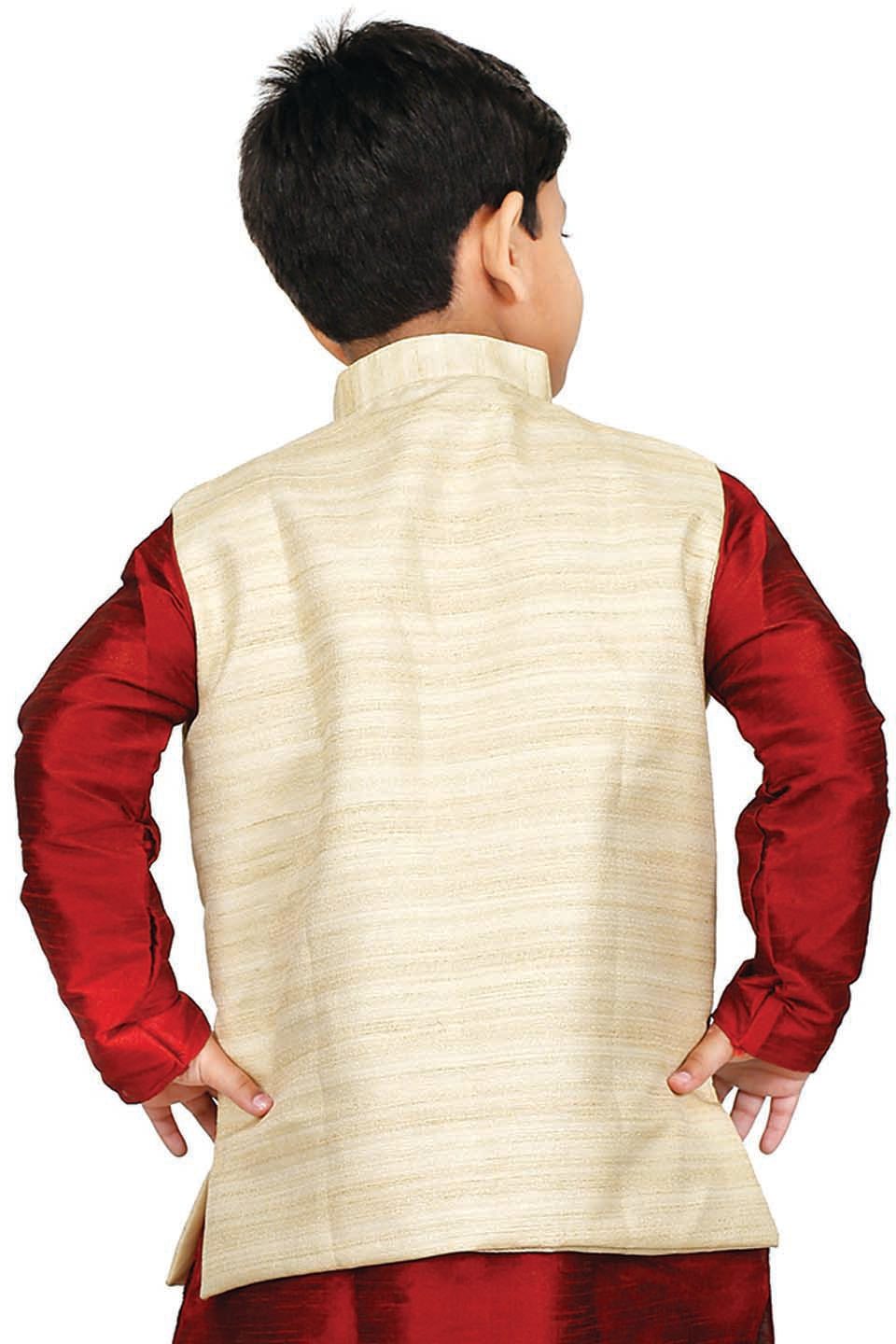 VASTRAMAY Boys' Beige Cotton Silk Nehru Jacket