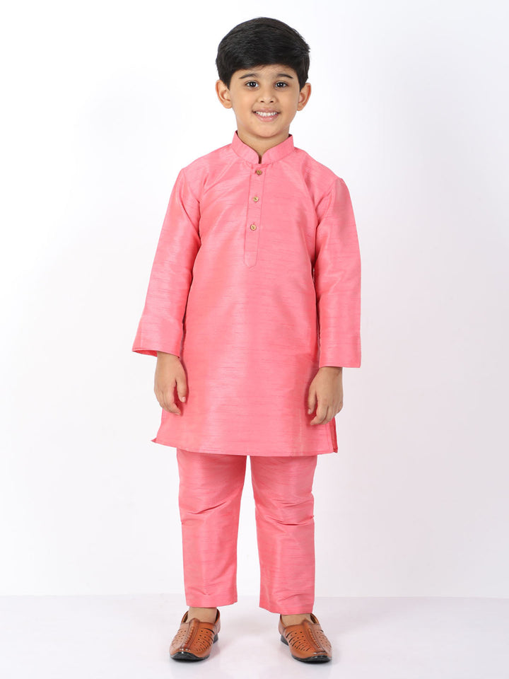 VASTRAMAY Boys Pink Silk Blend Kurta and Pyjama Set