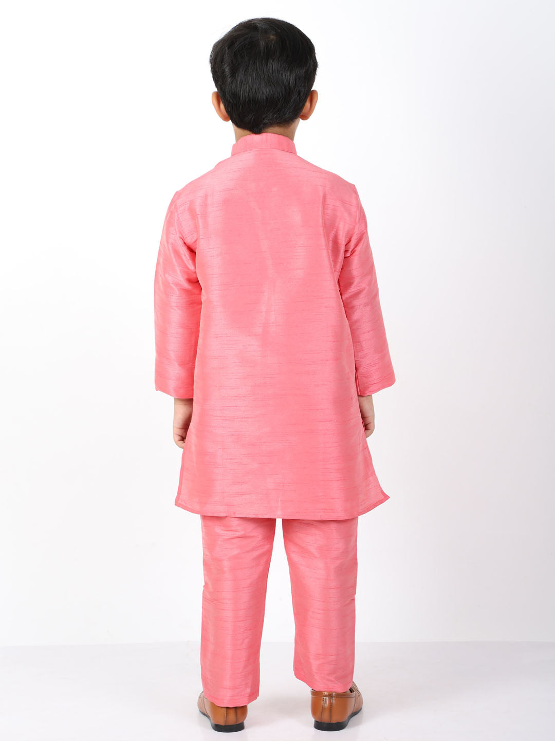 VASTRAMAY Boys Pink Silk Blend Kurta and Pyjama Set