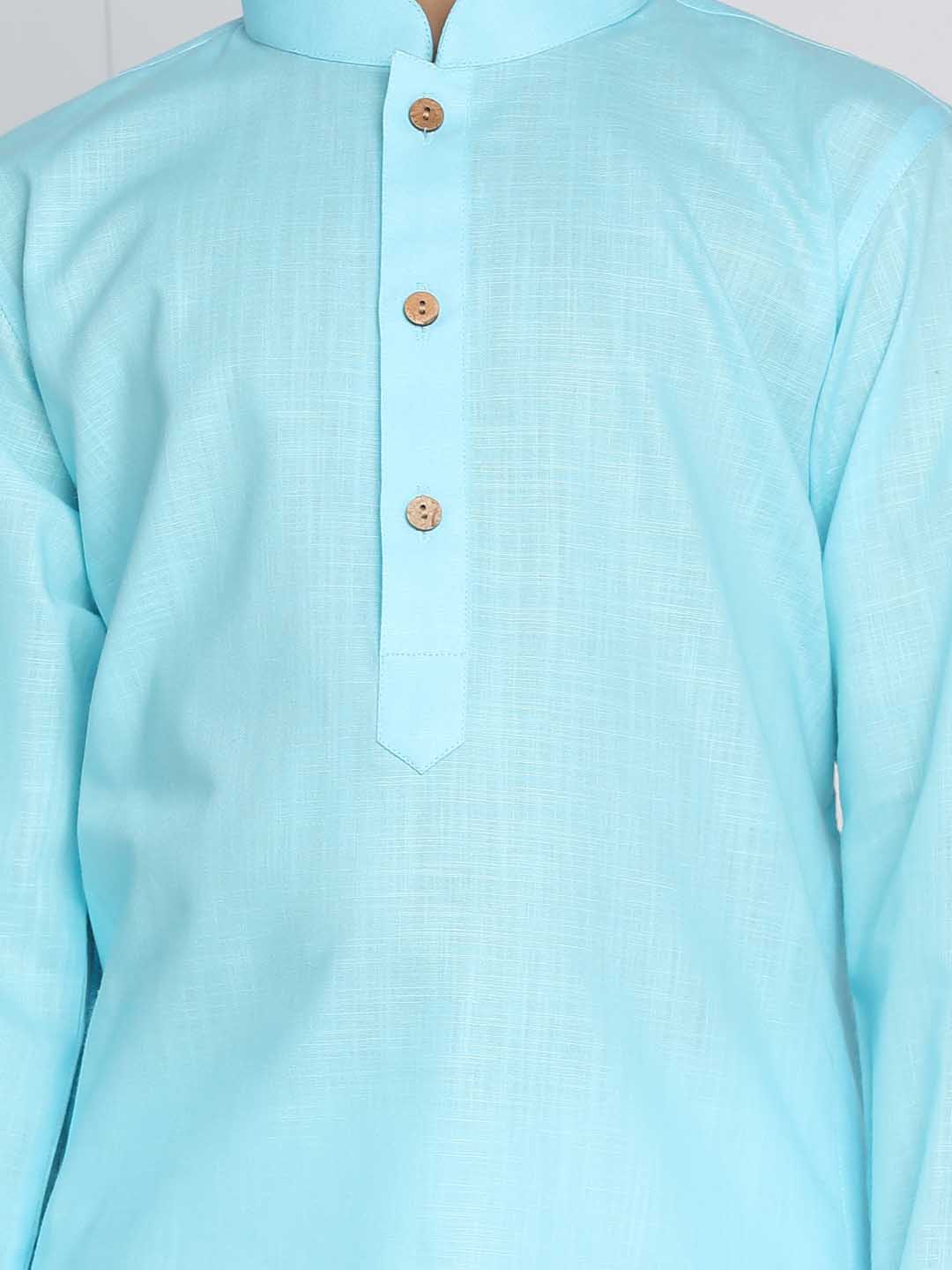 VASTRAMAY Boys Aqua And White Kurta Pyjama Set