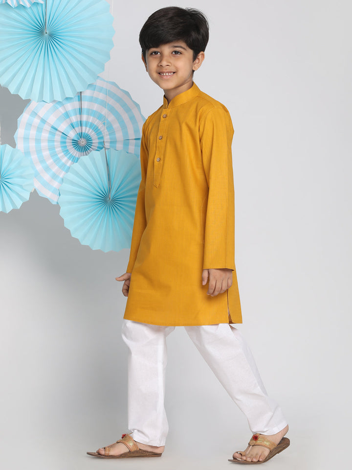 VASTRAMAY Mustard Cotton Baap Beta Kurta Pyjama Set