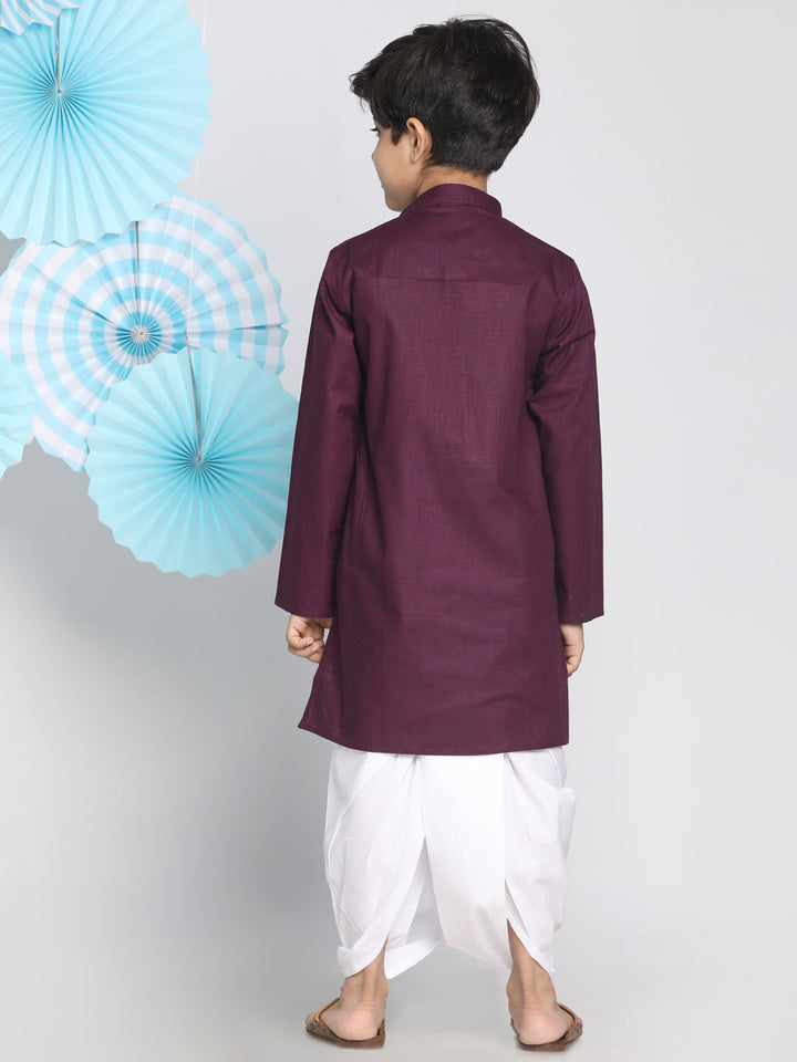 VASTRAMAY Purple Cotton Baap Beta Kurta Dhoti Set