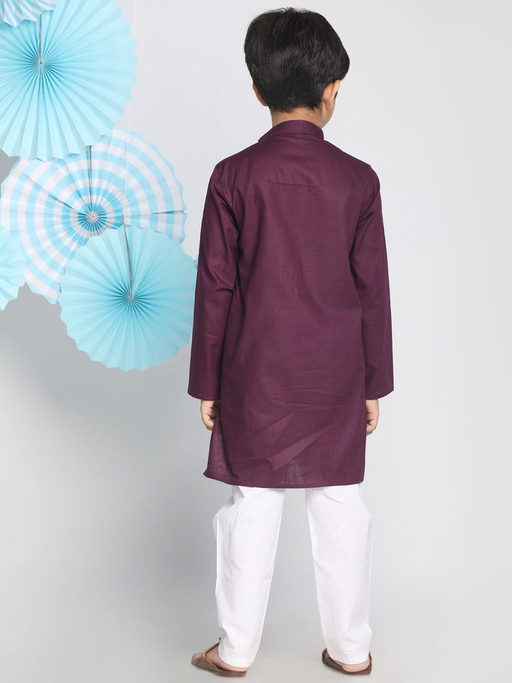 VASTRAMAY Boys Purple And White Kurta Pyjama Set