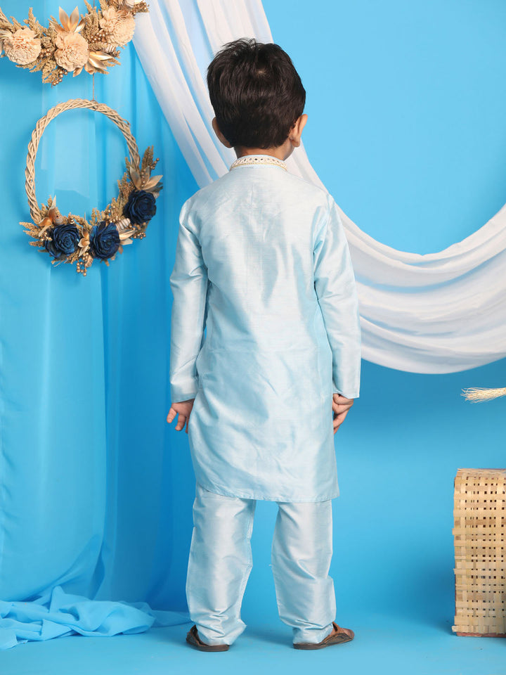 VASTRAMAY Boys' Aqua Blue Viscose Kurta and Pyjama Set