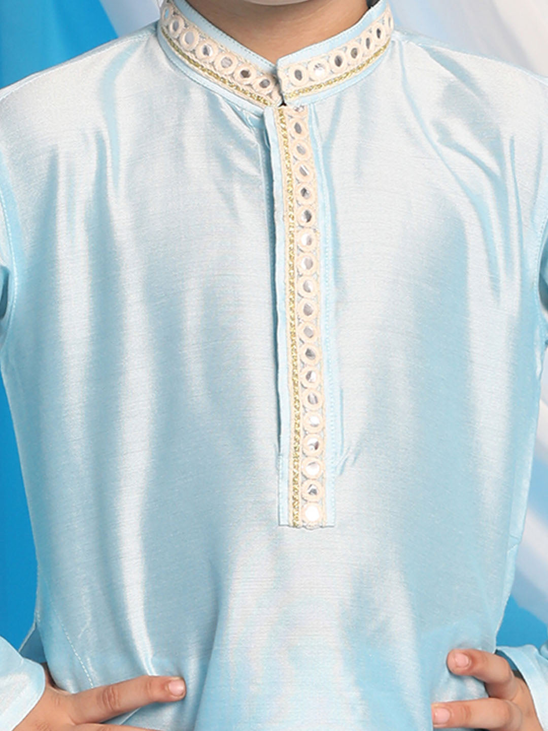 VASTRAMAY Boys' Aqua Blue Viscose Kurta and Pyjama Set