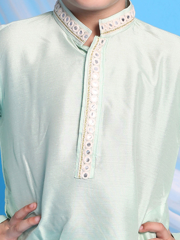 VASTRAMAY Boys' Mint Green Viscose Kurta and Pyjama Set