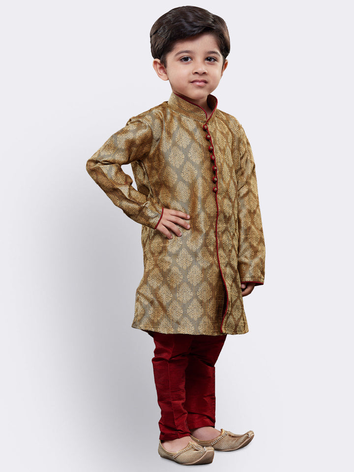 Vastramay Silk Blend Beige Baap Beta Kurta Pyjama set