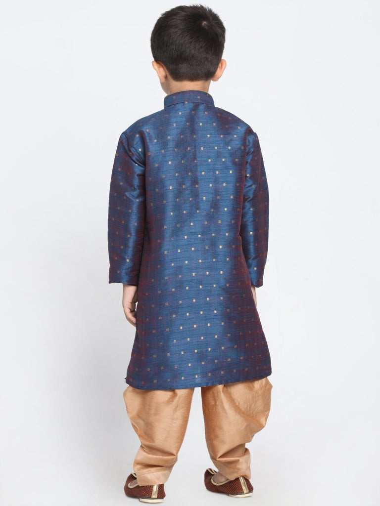 Vastramay Silk Blend Blue and Rose Gold Baap Beta Dhoti Kurta Set