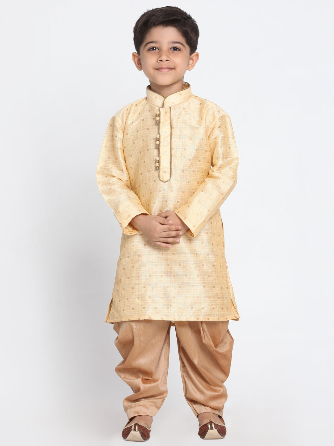 Vastramay Silk Blend Gold Baap Beta Dhoti Kurta Set