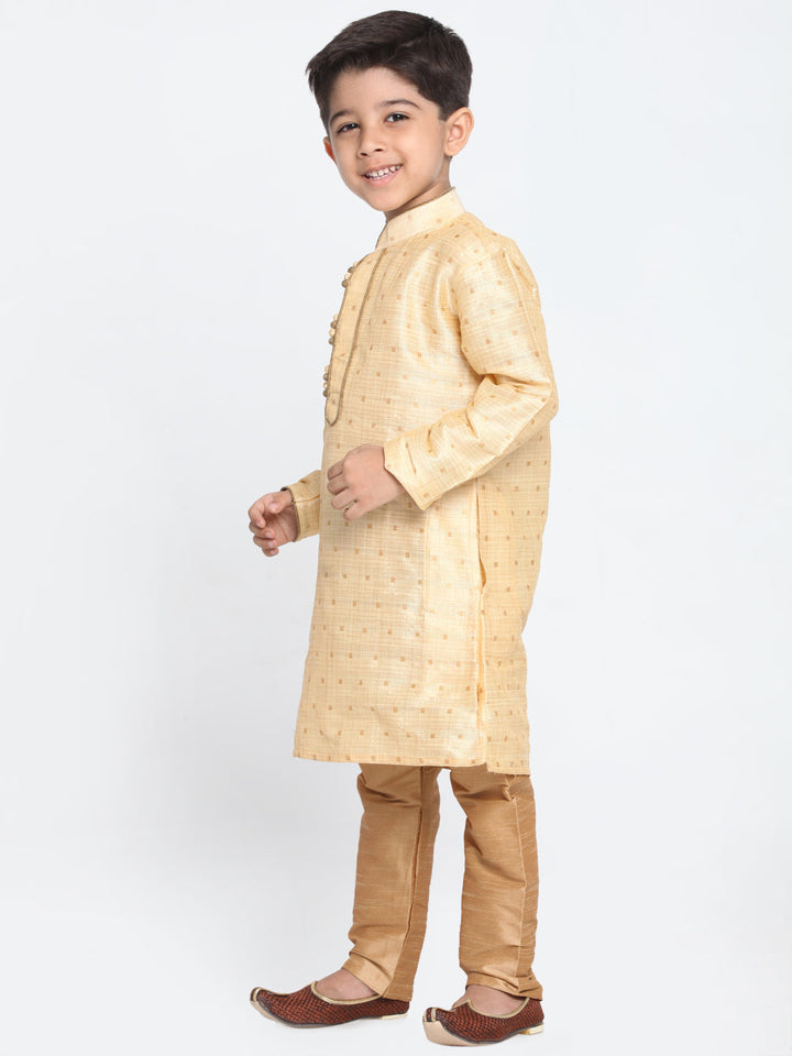 Vastramay Silk Blend Gold and Rose Gold Baap Beta Kurta Pyjama set