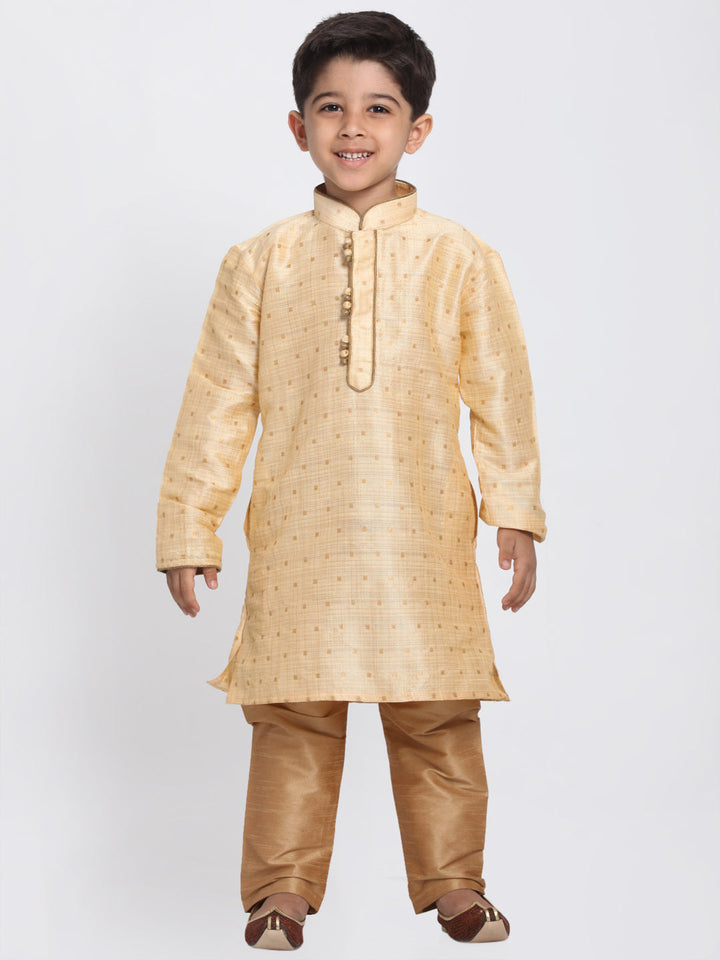 Vastramay Silk Blend Gold and Rose Gold Baap Beta Kurta Pyjama set