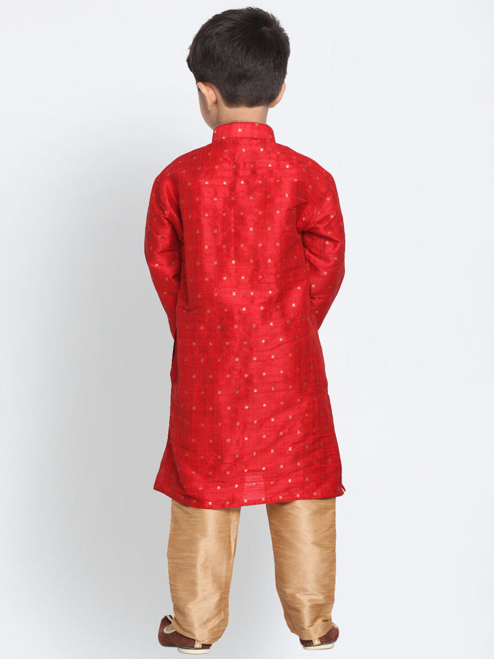 Vastramay Silk Blend Maroon and Rose Gold Baap Beta Kurta Pyjama set